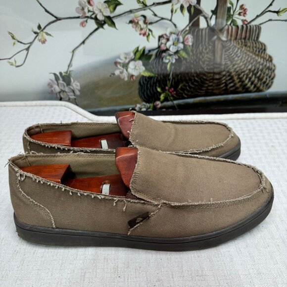 Hang Ten Mens Canvas Slip-On Loafers Size 13 Brown Frayed Casual Shoes - Picture 2 of 8